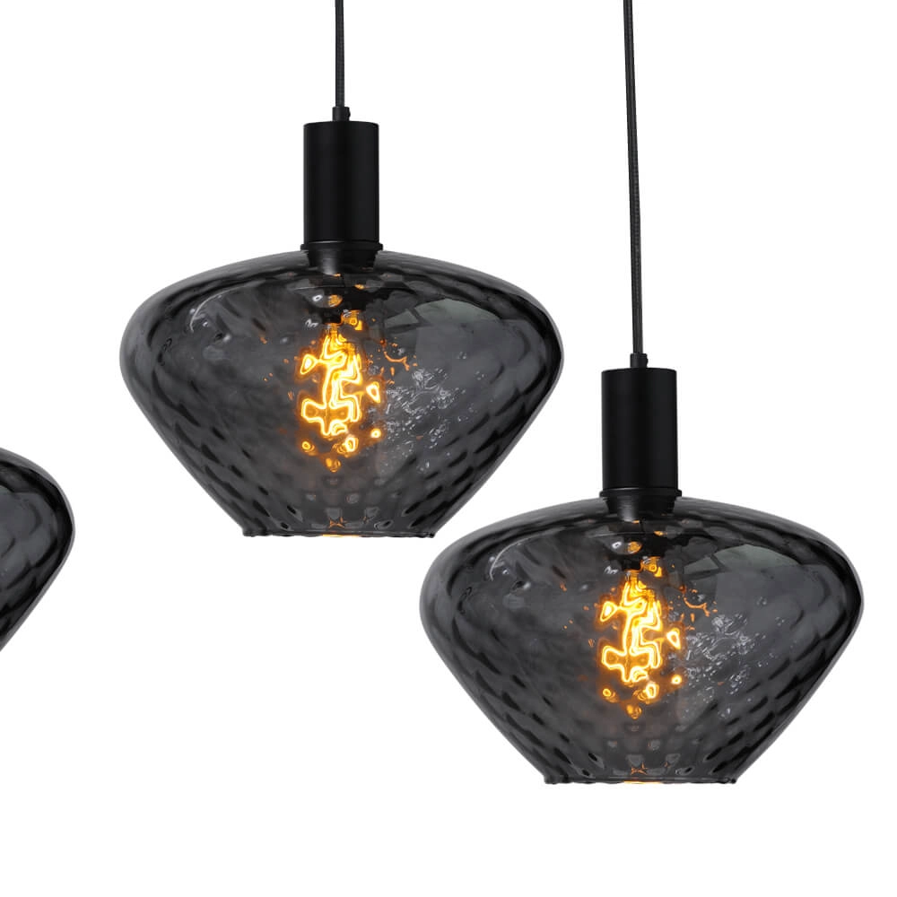 Lampe suspendue 6 lumières - noire - Porto avec des verres à fumée Blossom Masterlight 8718121270531