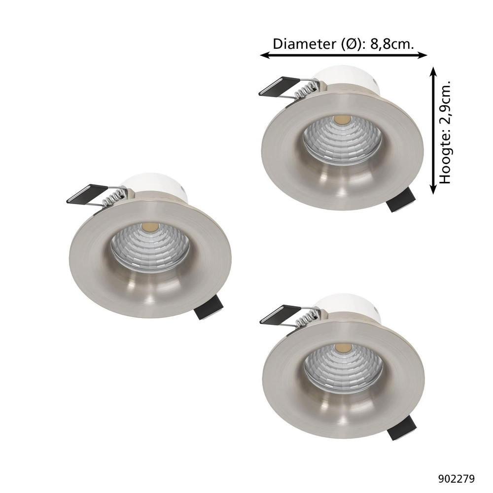 Lot de 3 spots encastrés Saliceto nickel Ø 8.8cm - 4.8W Eglo 9008606358809