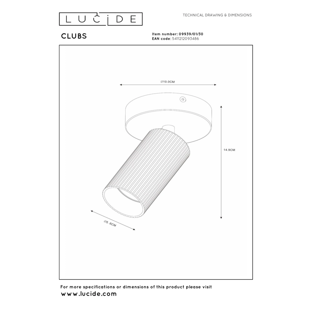 Emplacement de plafond monté en surface Clubs Noir Lucide 5411212093486