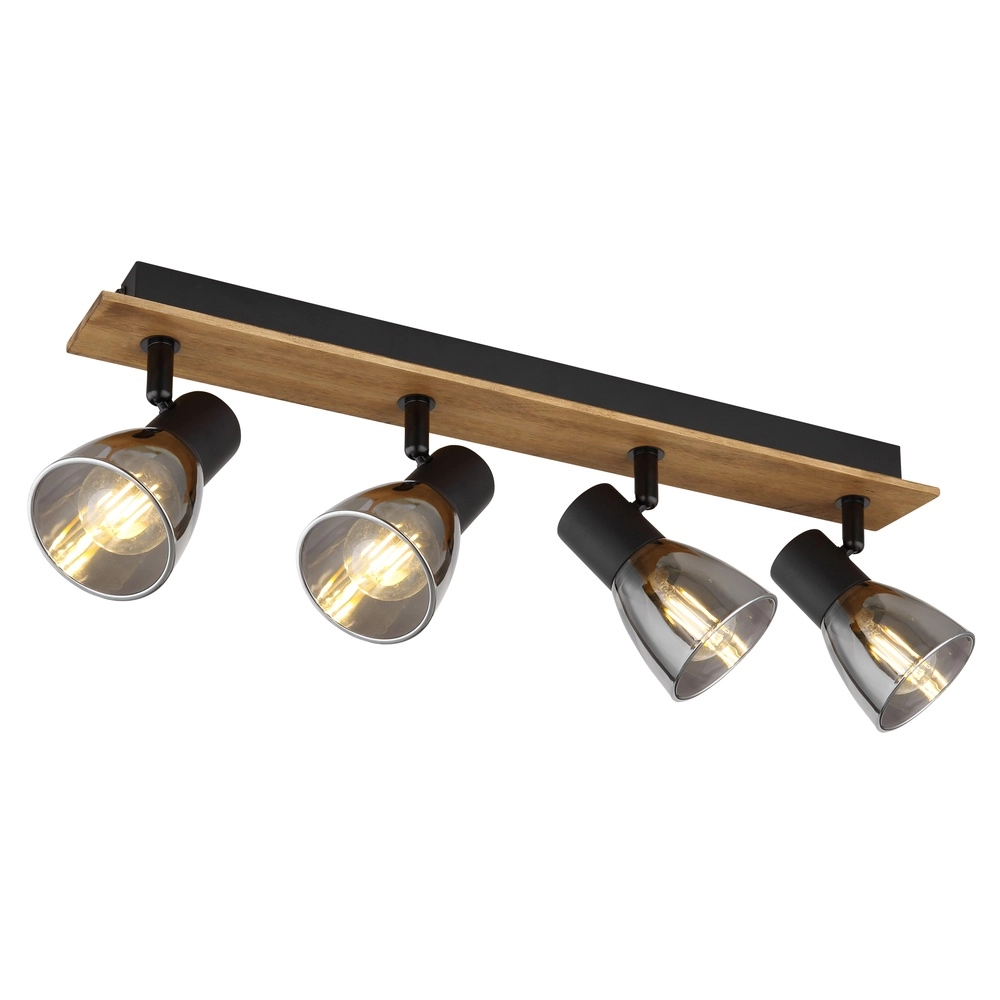 Lampe de plafond Claude 4-noir clair avec bois