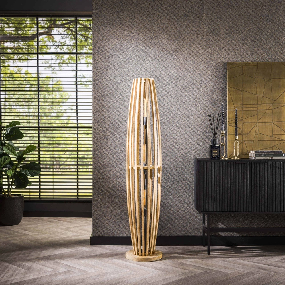 Lampe de sol en bois Orbit 145cm - 3x E27 Lyora 8716803511101