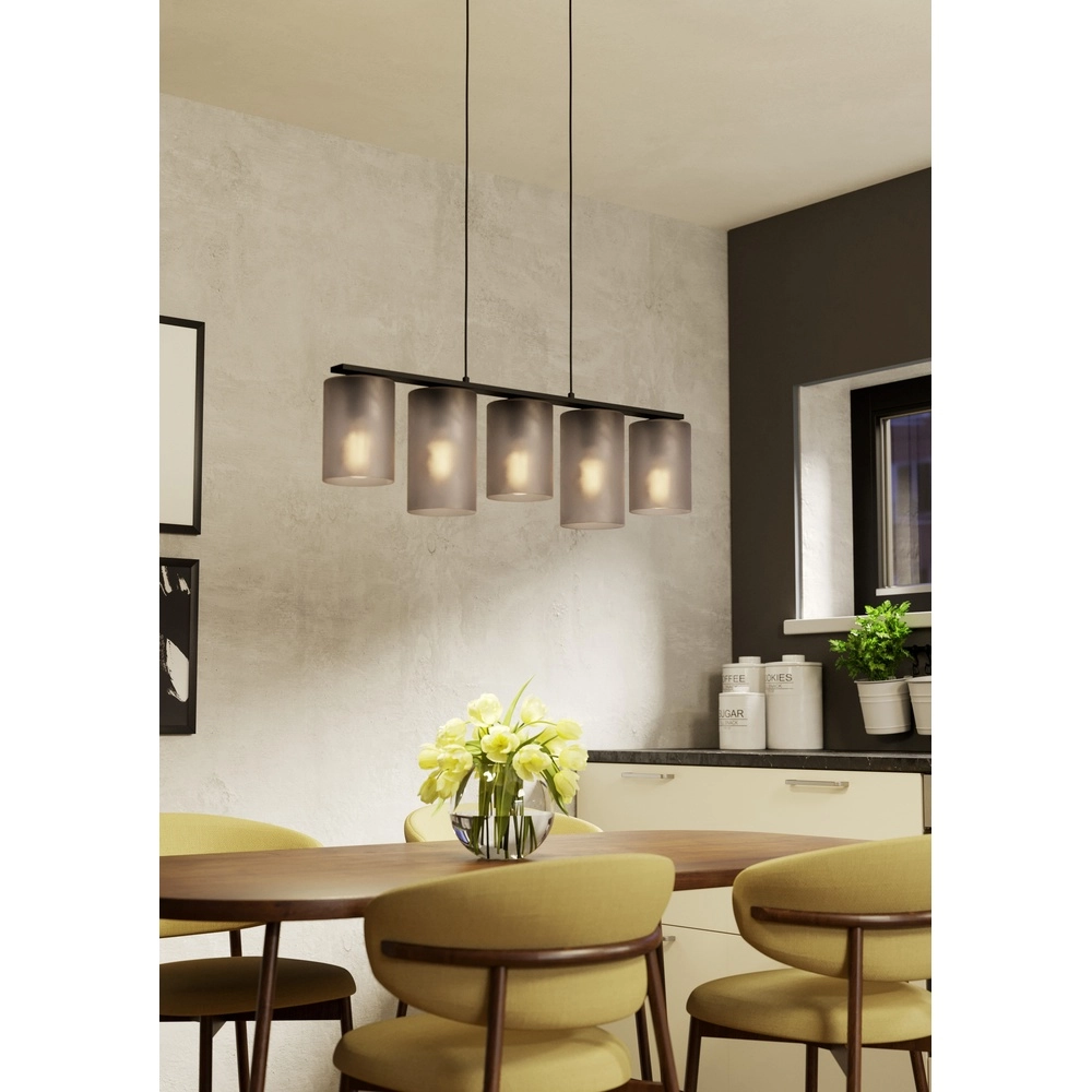 Lampe suspendue à 5 lumières Colomera Ø 12cm - verre dépoli fumé Eglo 9008606307159