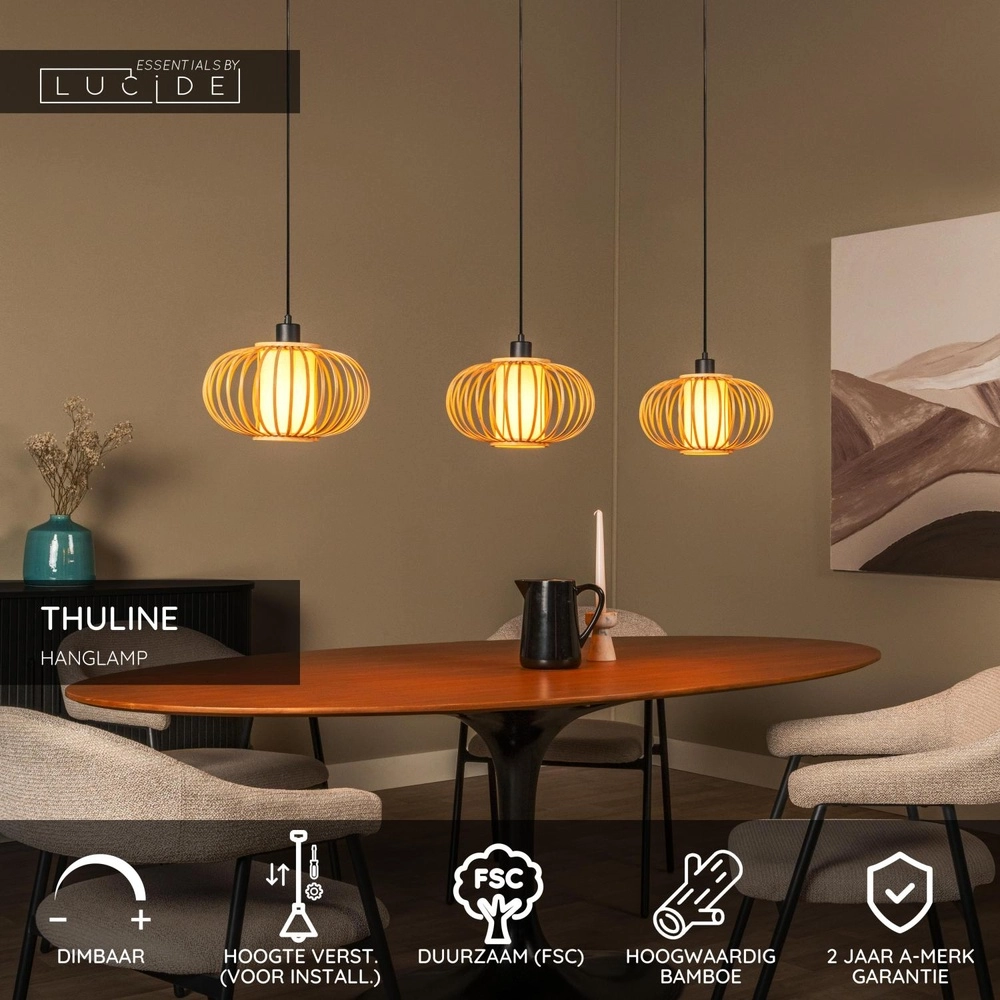 Lampe suspendue Thuline Look bois à 3 clairs Lucide 5411212051790