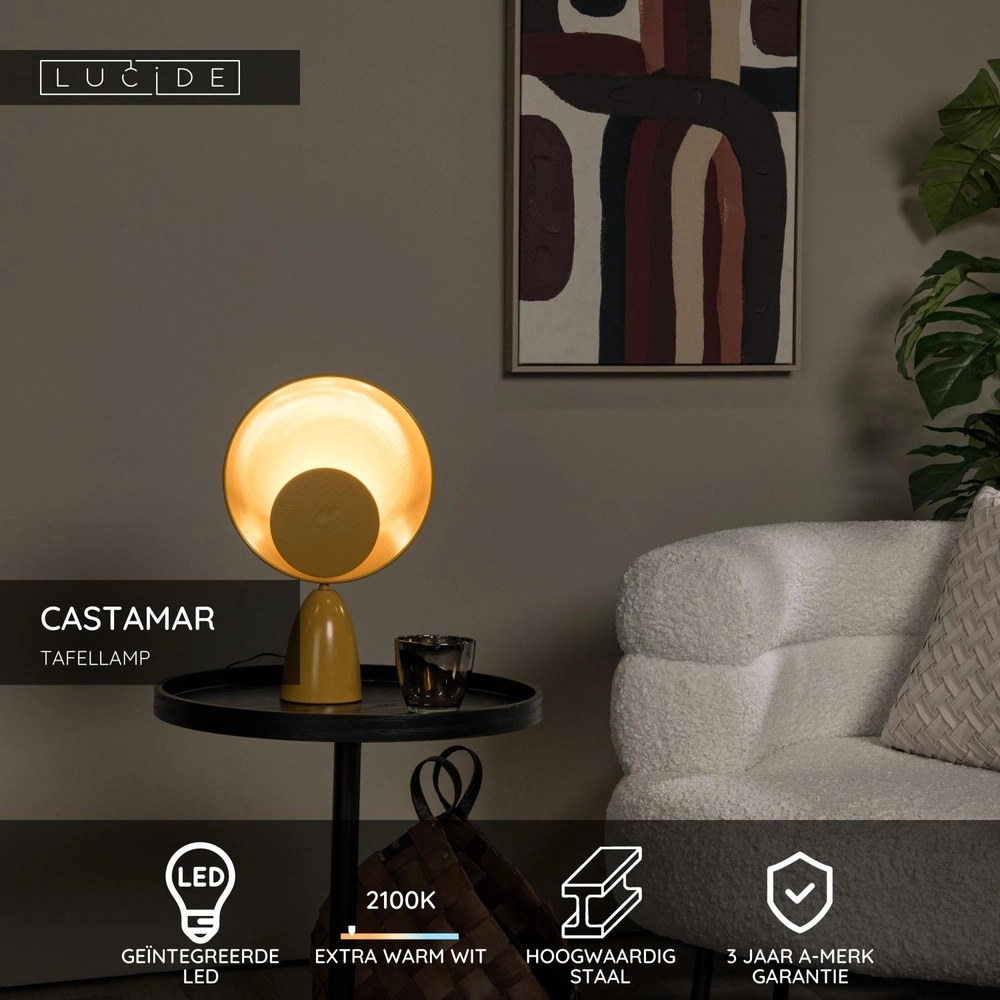 Lampe de table de conception Castamar Ø 25,5 cm jaune Lucide 5411212345851