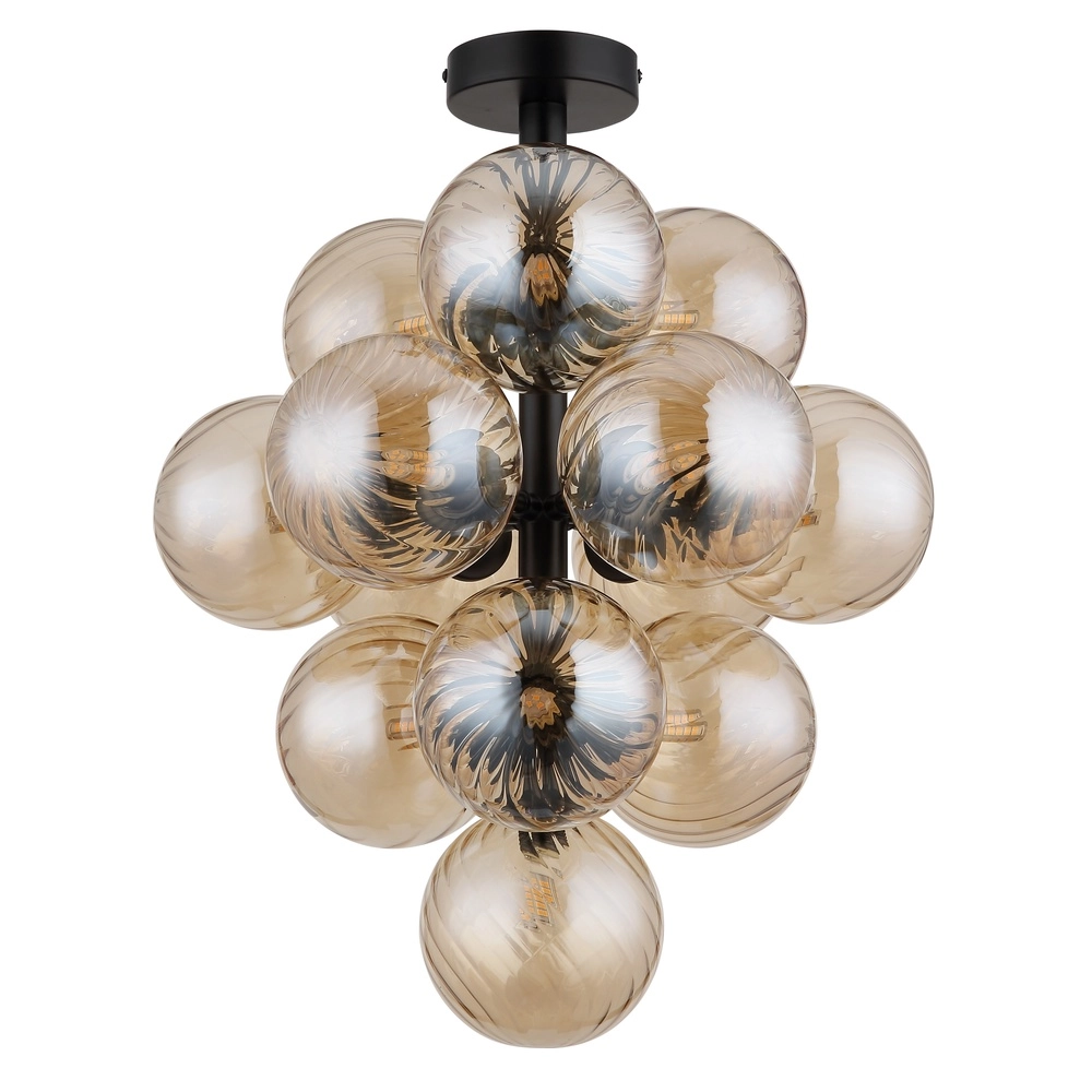 Lampe de plafond noire Conor avec verre ambré Globo 9007371518173