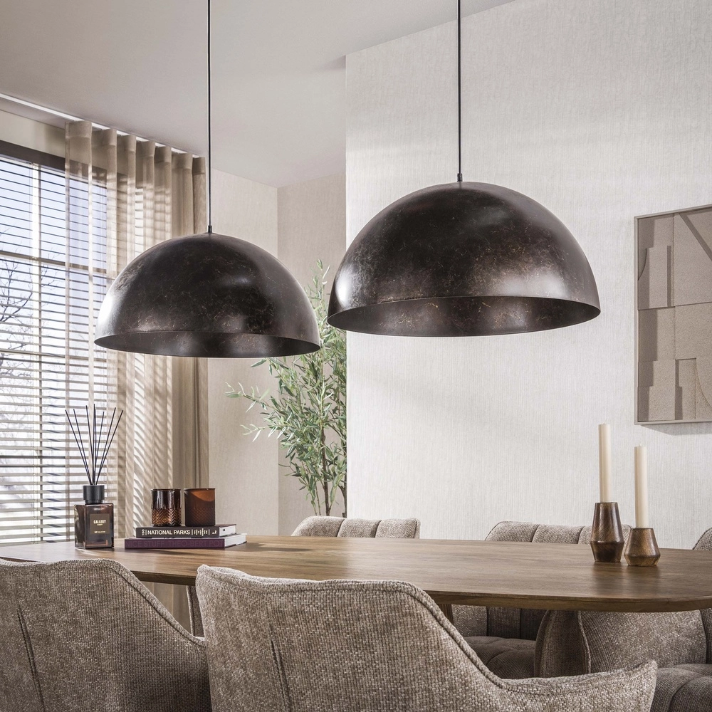 Lampe pendante industrielle Dome 2x Ø 60cm - brun urbain Lyora 8716803512573