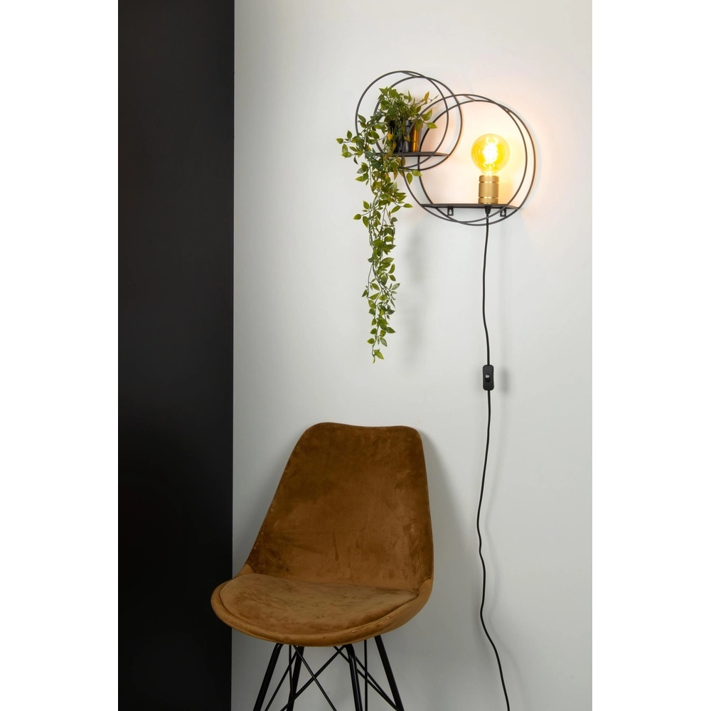 Lampe murale unique Circle noir avec des étagères Lucide 5411212211408