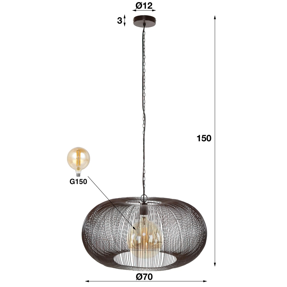 Lampe suspendue filaire Ø 70cm Copper Nickel noir Lyora 8716803513242