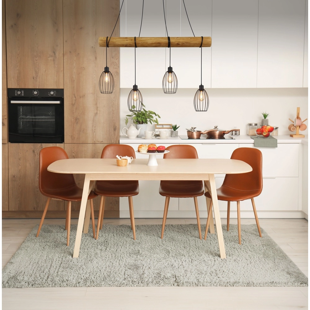 Lampe pendante de campagne Berti Bois 4-clair avec noir Globo 9007371583591