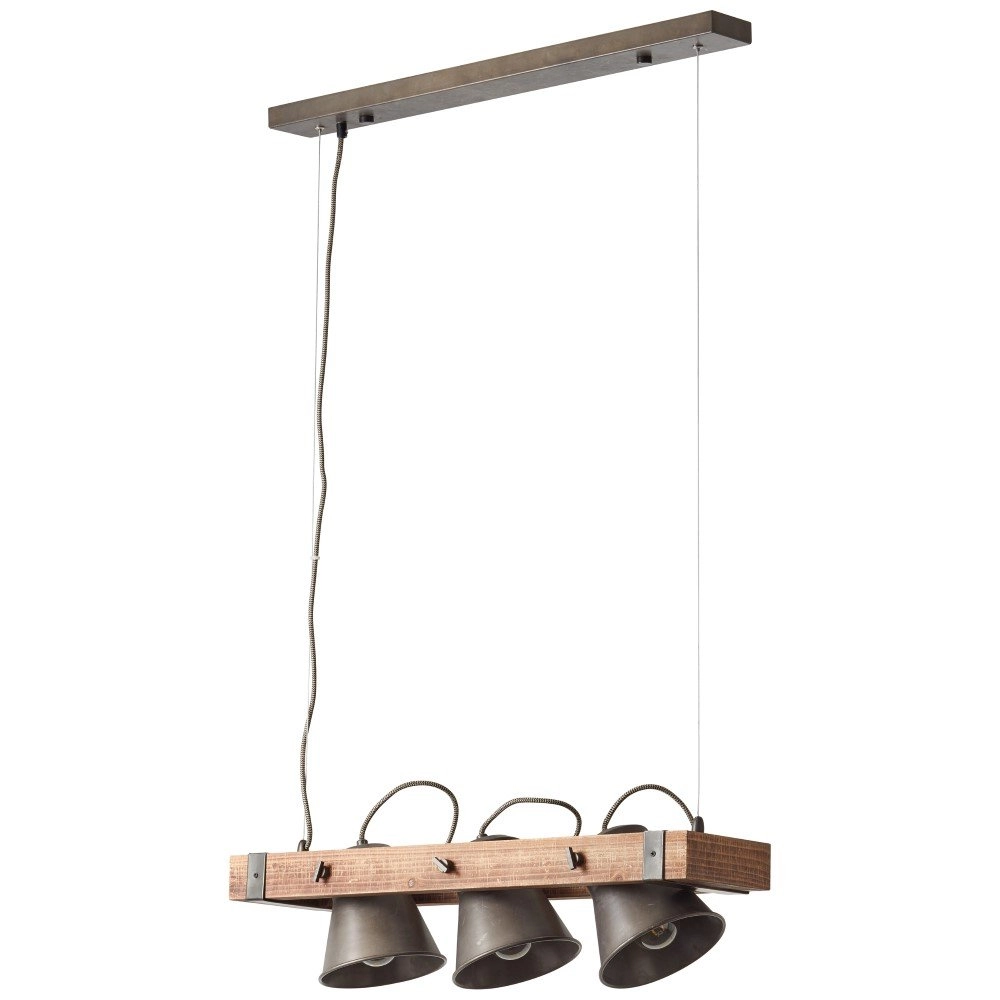 Lampe suspendue pour salle à manger Plow Noir antique à 3 lumières avec bois Brilliant 4004353359682