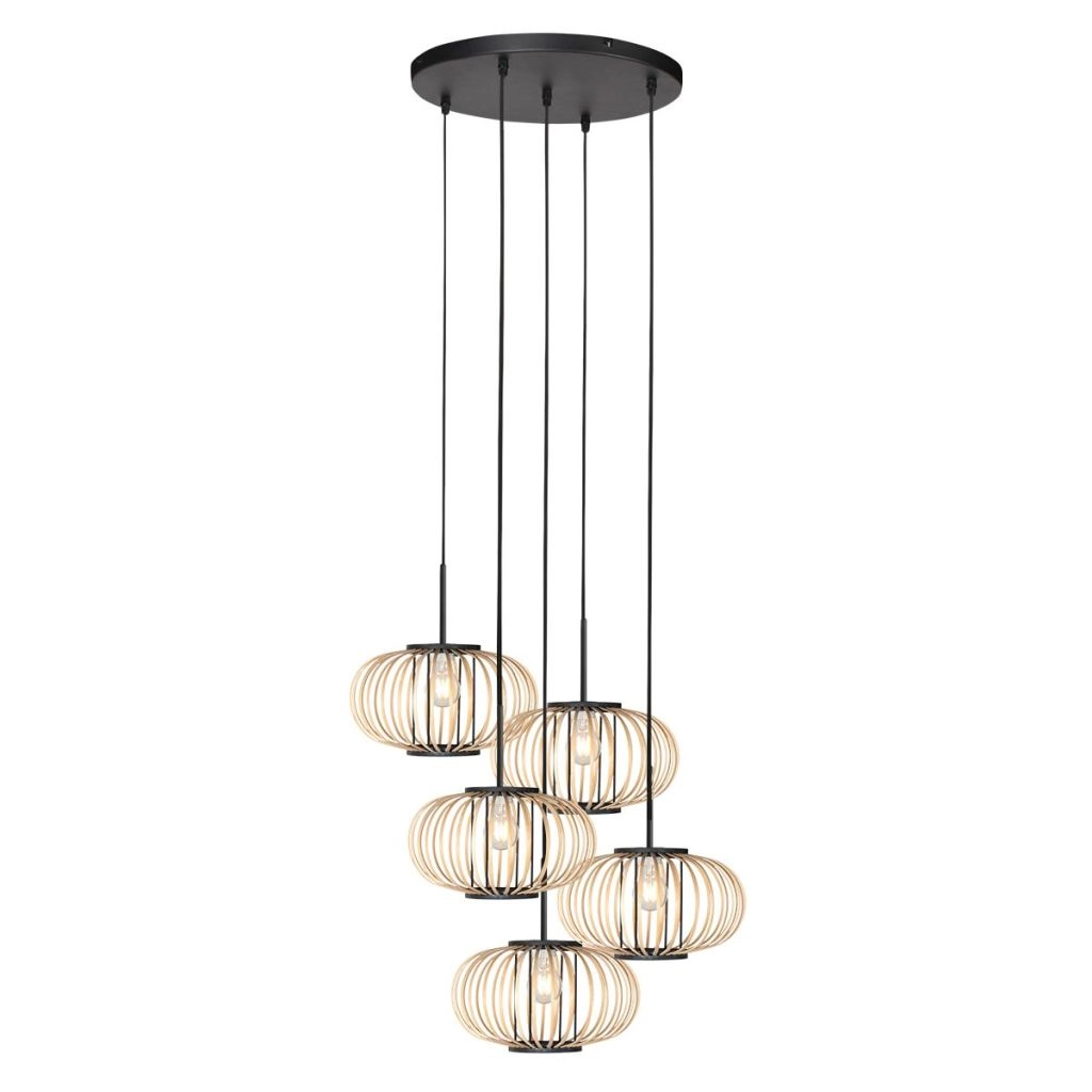 Lampe suspendue à 5 lampes Silva avec des capuchons de bambou Steinhauer 8712746183184