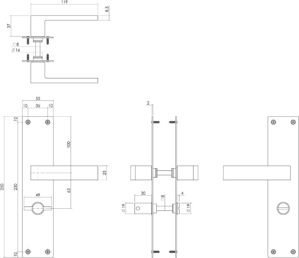 Poignée de porte moderne Amsterdam Fermeture de WC en acier inoxydable 63/8 Intersteel 8714186489765