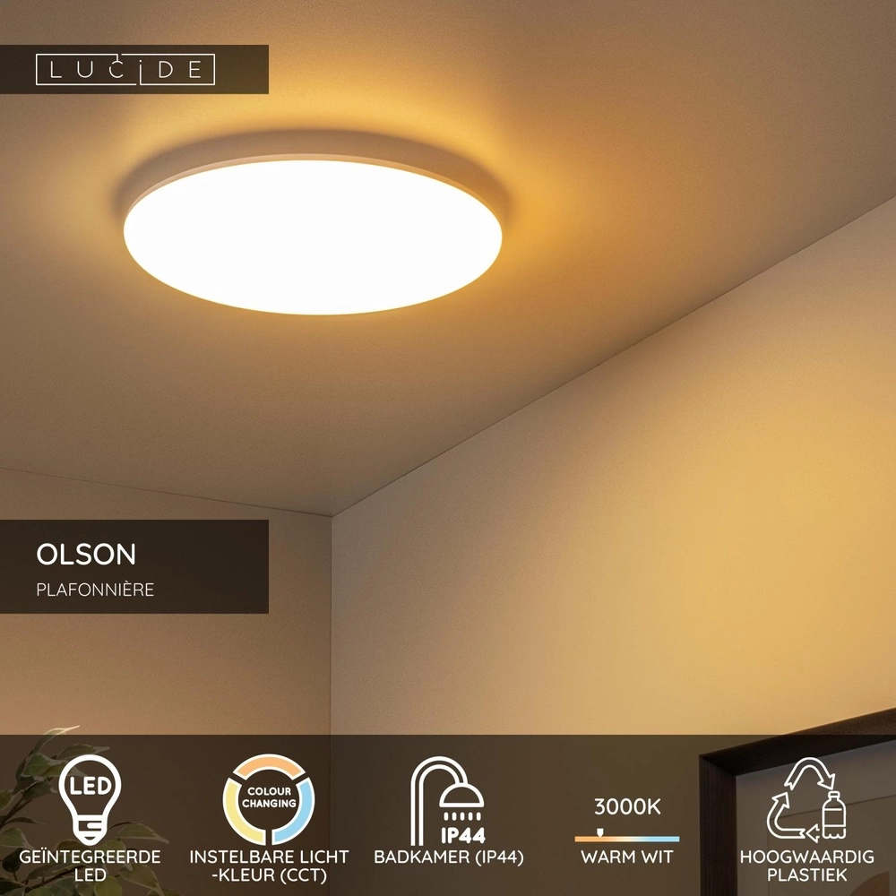 Éclairage de plafond Olson Ø 35cm blanc - IP44 Lucide 5411212792242