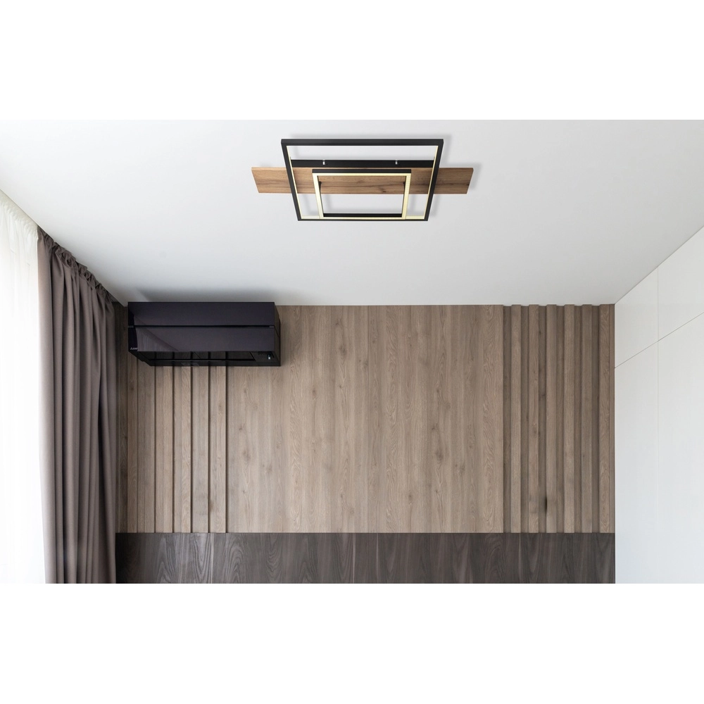 Lampe de plafond à design Vanni noir avec un aspect en bois de 60 cm Globo 9007371451081