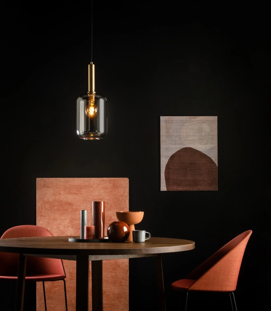 Lampe pendante de conception Joanet Ø 22cm de verre en or et fumée Lucide 5411212451422