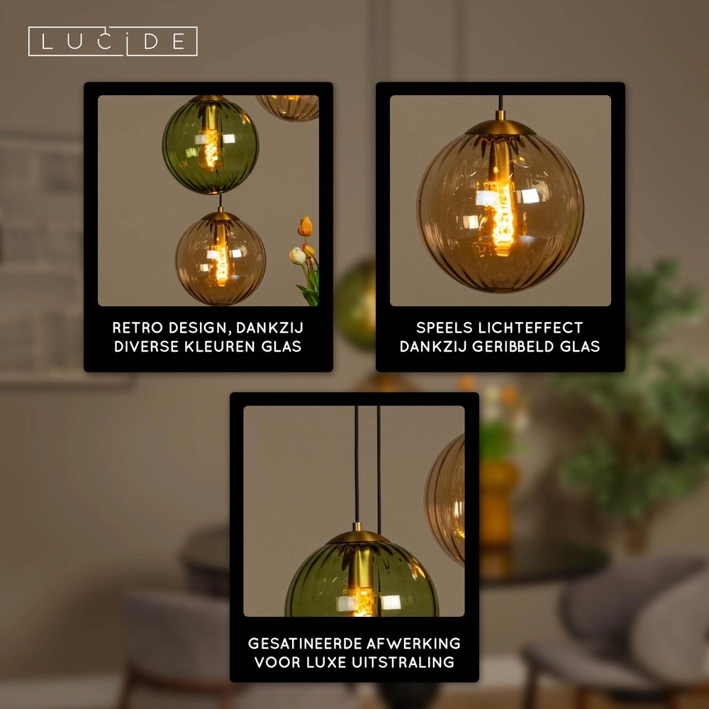Lampe pendante de conception Monsaraz Verre vert et ambré Lucide 5411212452412