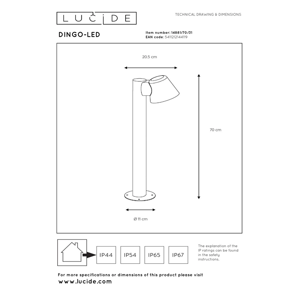 Lampe de jardin Dingo-Led IP44 blanc Lucide 5411212144119