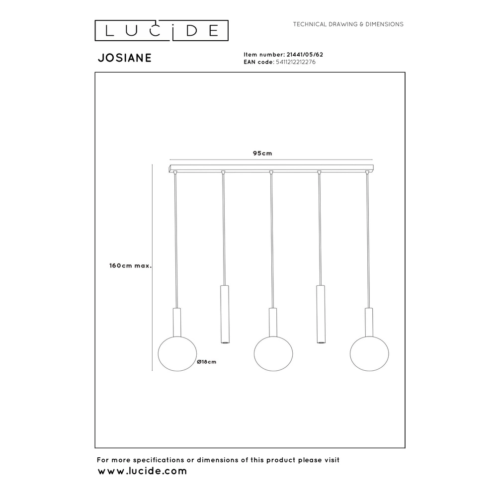 Lampe suspendue à 5 lumières Josiane noir avec or Lucide Vibes 5411212212276