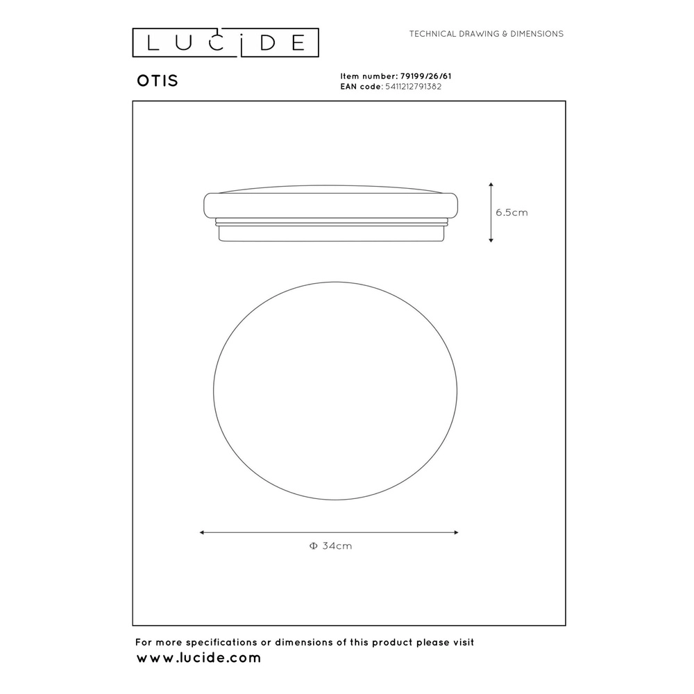 Éclairage de plafond Otis Ø 34 cm de blanc Lucide 5411212791382