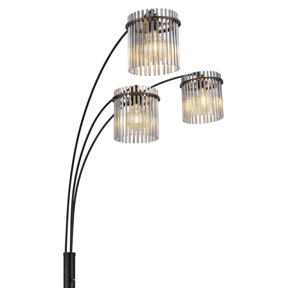 Lampadaire noir Gorley avec verre fumé 3 lumières Globo 9007371478019