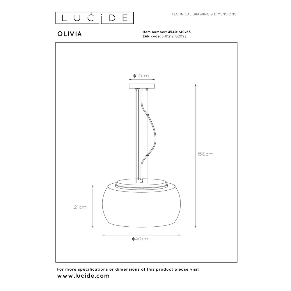 Lampe pendante de conception Olivia Ø 40cm noir avec verre fumé Lucide 5411212452092