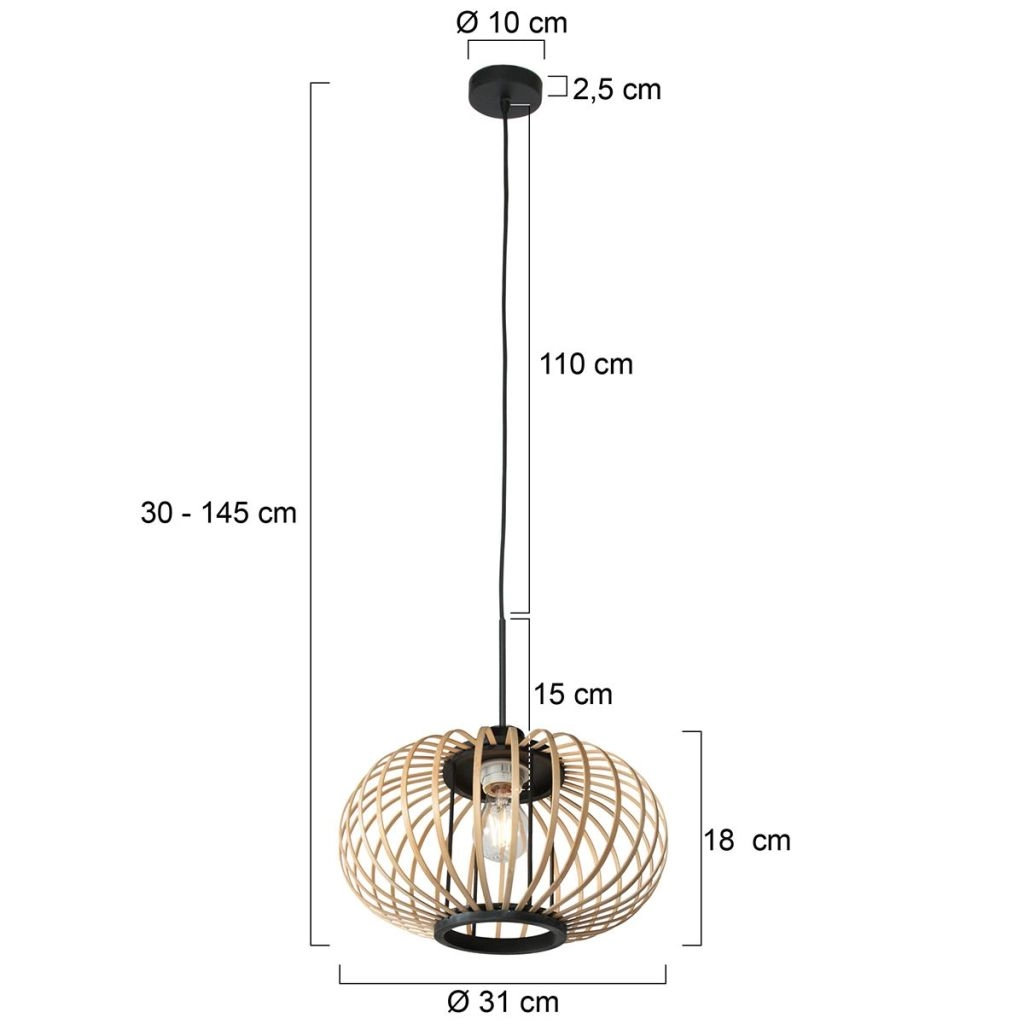 Lampe suspendue Silva avec une ombre en bambou Ø31 cm Steinhauer 8712746182736