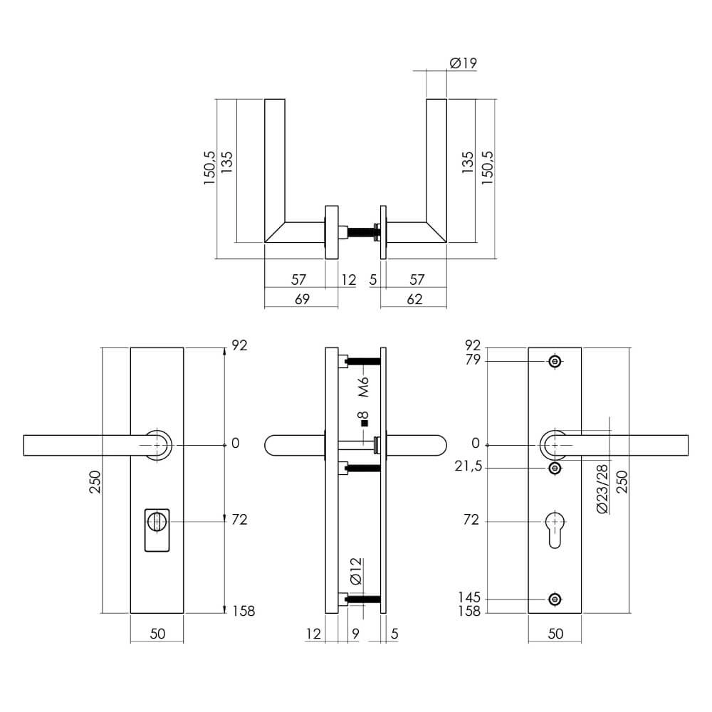 Quincaillerie de porte dérobée Backura PC 72mm acier inoxydable Intersteel 8714186697535