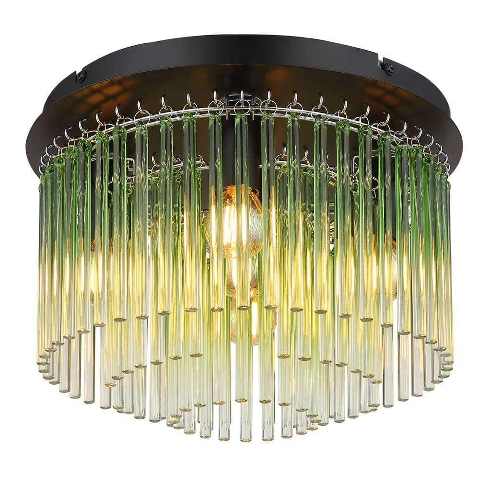 Plafonnier noir Gorley avec verre vert Ø 32cm Plafonnier noir Gorley avec verre vert Ø 32cm
