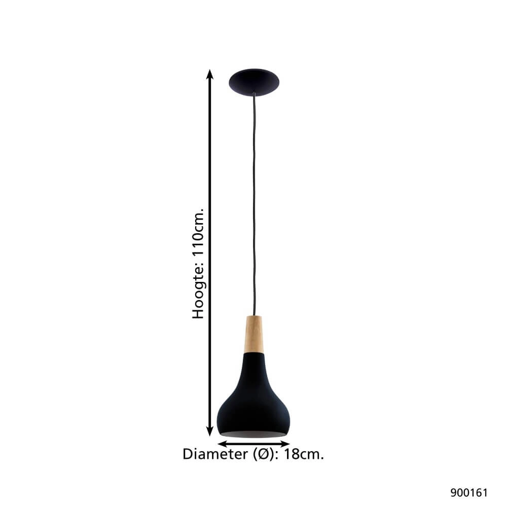 Lampe suspendue noire Sabinar Ø 18cm avec bois Eglo 9008606235773