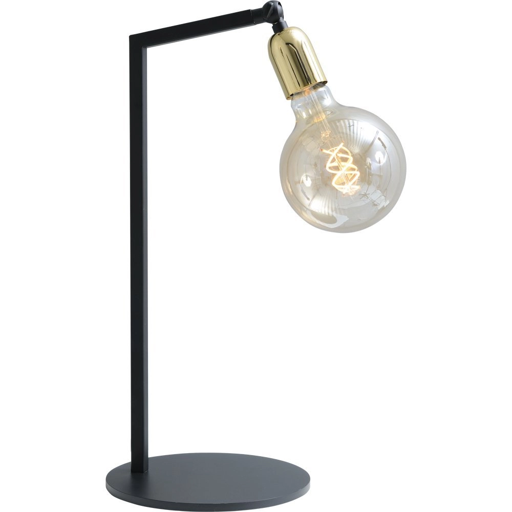 Lampe de table noire Tube avec raccord en or Lampe de table noire Tube avec raccord en or