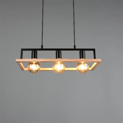 Lampe pendante de conception Bano noir avec bois Trio 4017807673364