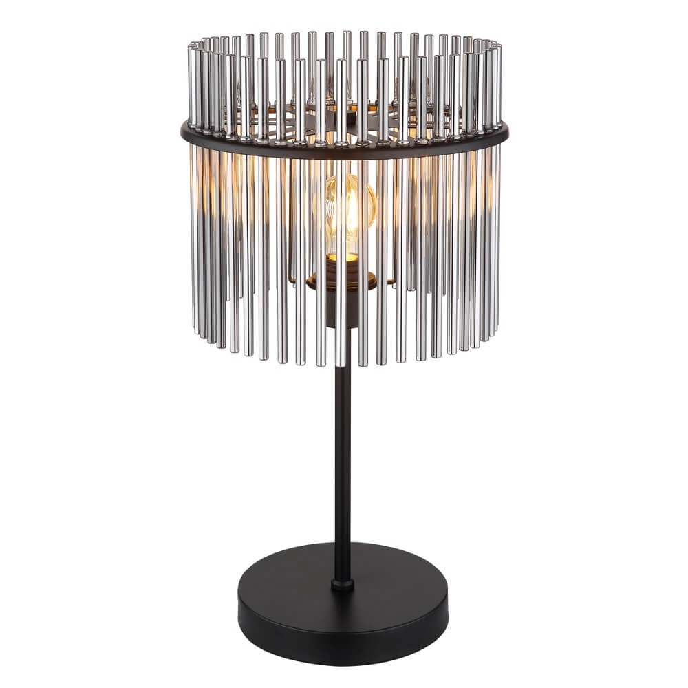 Lampe de table noire Gorley avec verre fumé Ø 30cm Lampe de table noire Gorley avec verre fumé Ø 30cm