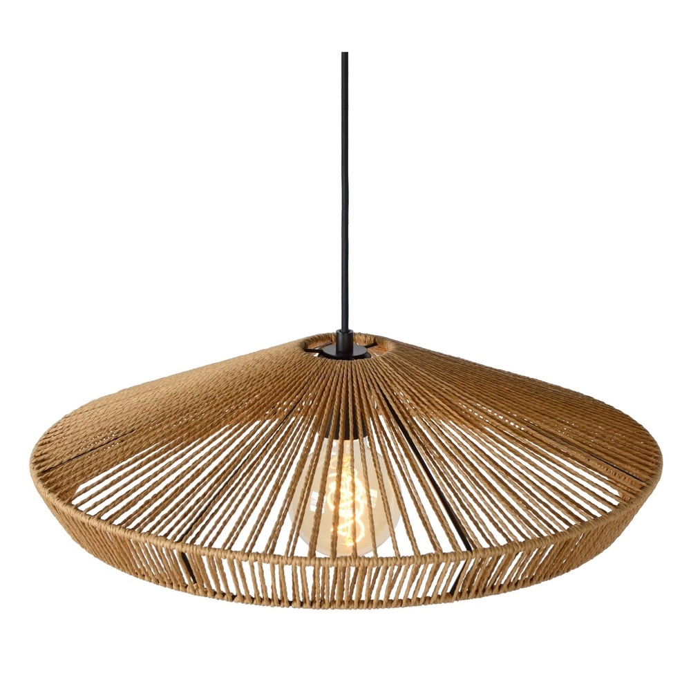 Lampe suspendue Yunkai Ø 50 cm noir avec rotin Lucide 5411212105691
