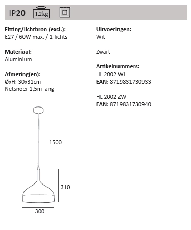 Suspension Ø 45cm Moondrop 30cm blanc avec bois marron Artdelight 8719831730933