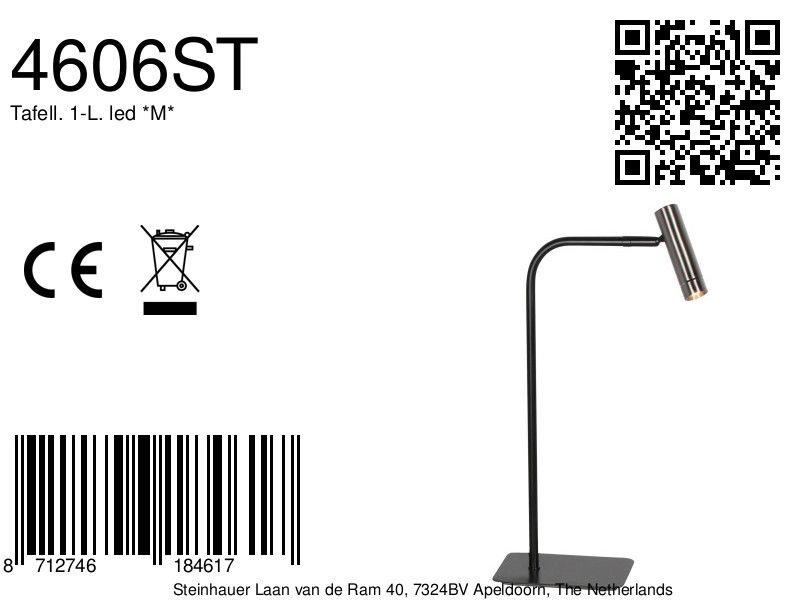 Lampe de table Lumo noir avec du nickel Steinhauer 8712746184617