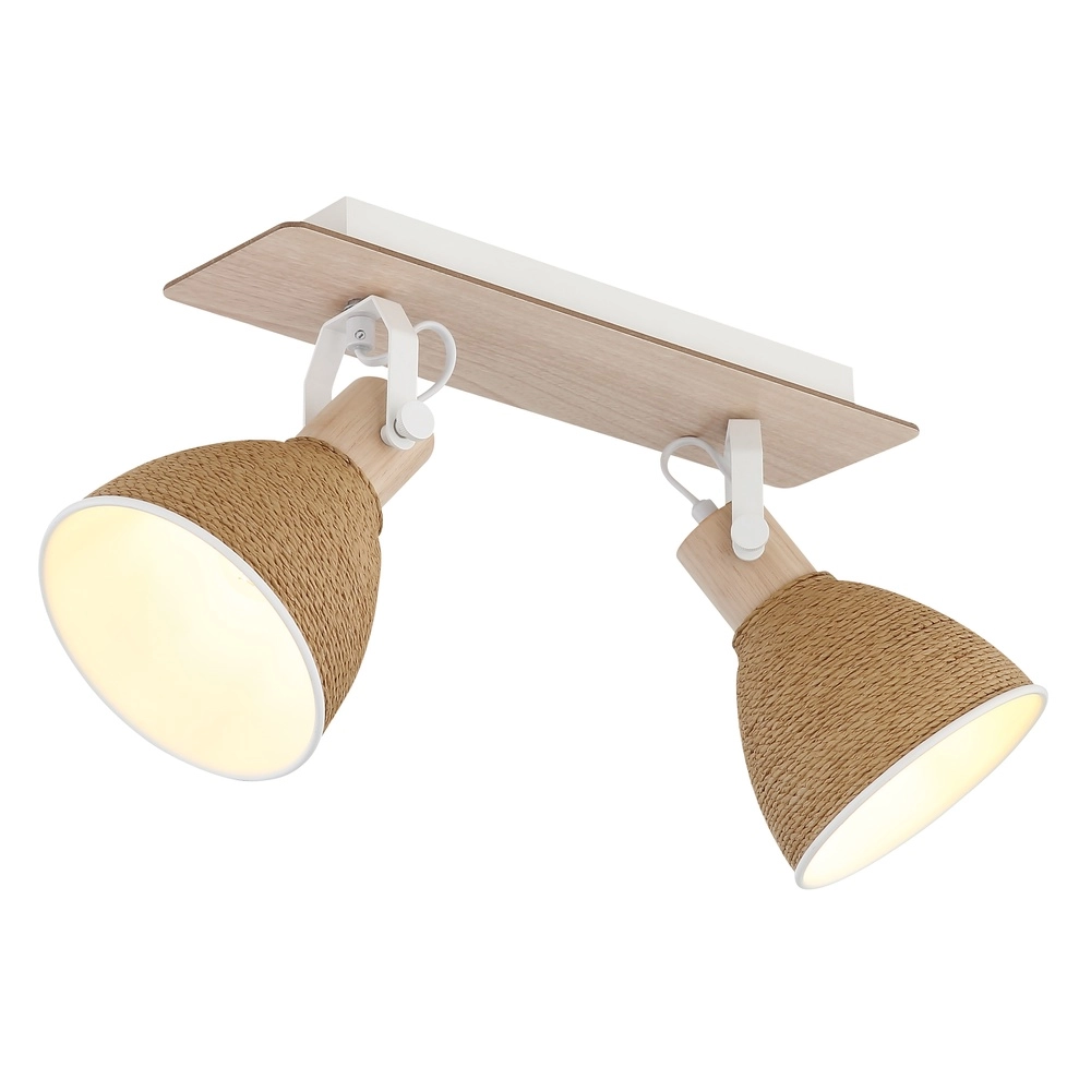 Lampe de plafond Lyndon Blanc 2 clairs avec rotin