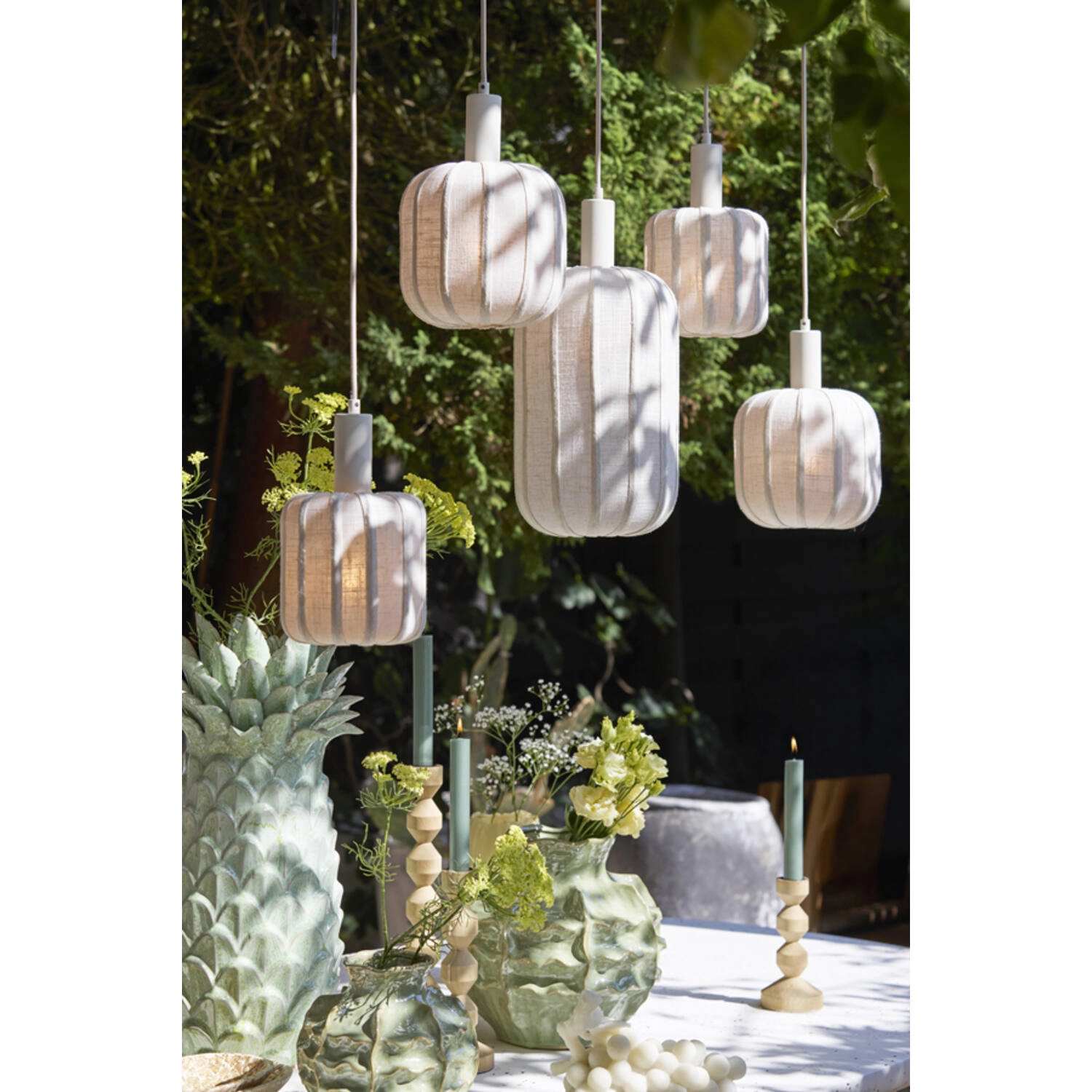 Lampe suspendue de table de salle à manger 5L Tufia Crème pour lin Light & Living 8717807818173