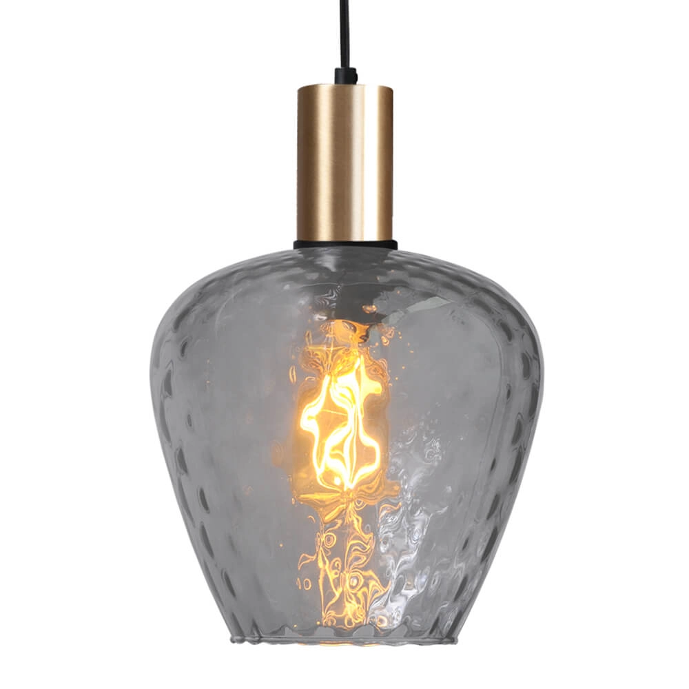 Lampe suspendue dorée Porto avec verre fumé Diamond - Ø 21cm