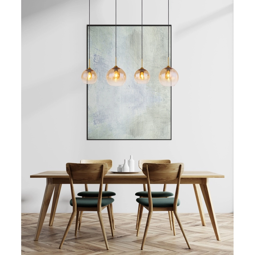 Lampe pendante dorée Jamessa 4 lumières avec verre ambré Globo 9007371432691