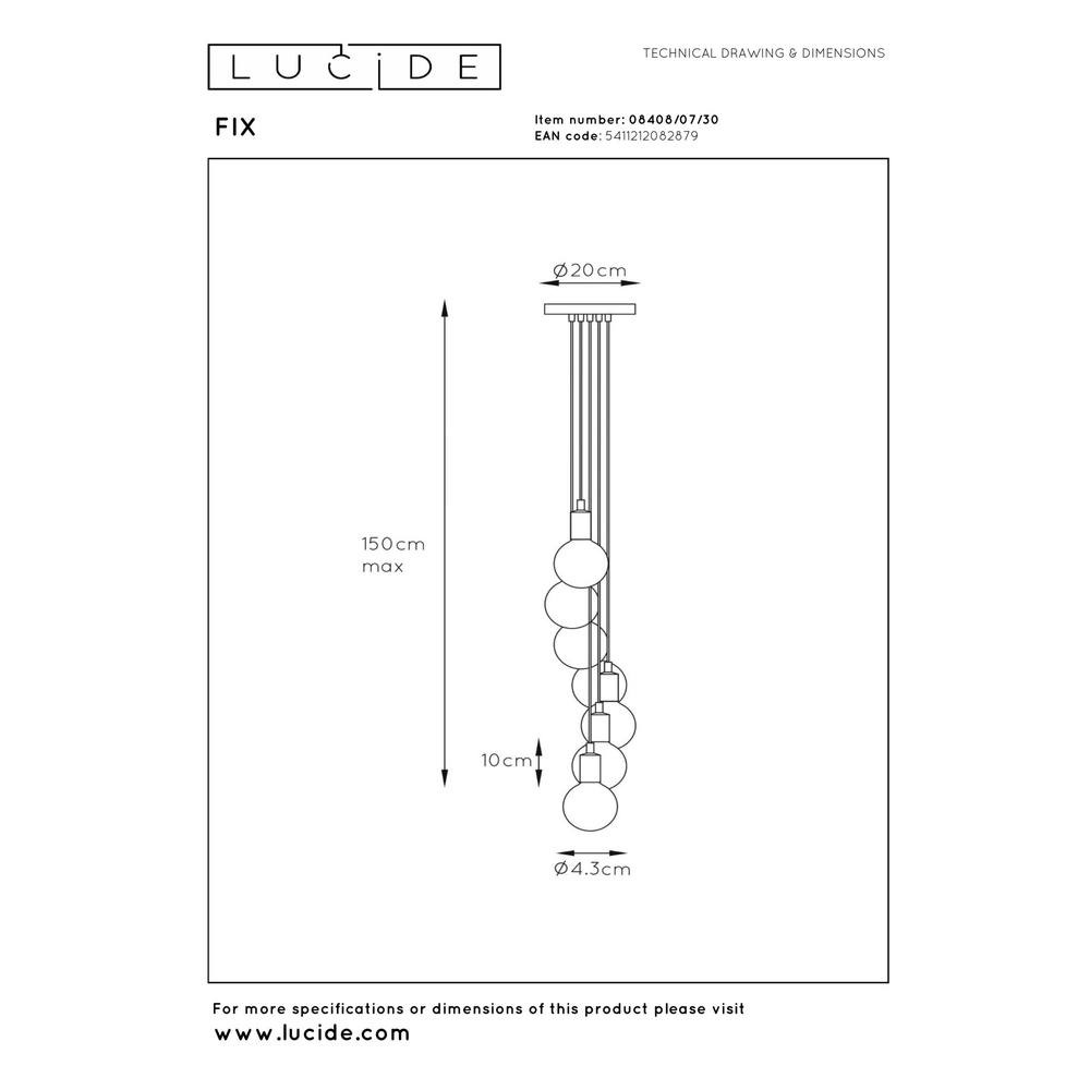 Lampe suspendue à 7 lampes Fix Noir Lucide 5411212082879