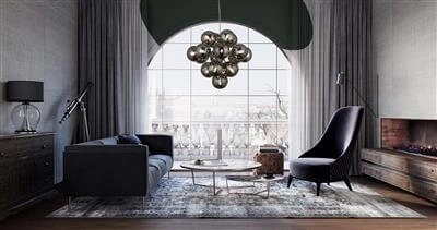 Lampe suspendue Verre Berry Globe 17 lumières noir avec verre fumé Searchlight 5053423190471