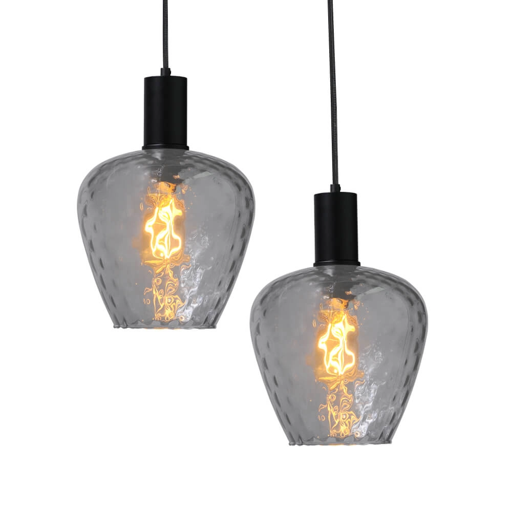 Lampe suspendue 6 lumières - noire - Porto avec des verres à fumée Diamond Masterlight 8718121270494
