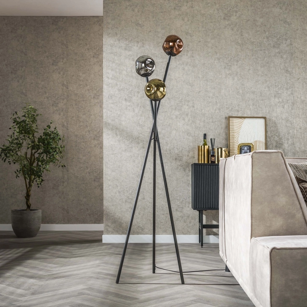 Lampe sur pied trépied Molecule avec des boules de verre Lyora 8716803512092