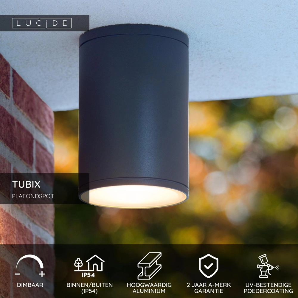 Projecteur de plafond Tubix IP54 noir Lucide 5411212271204