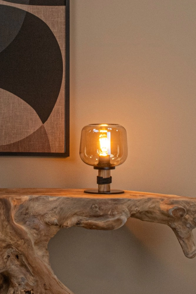 Lampe de table Ilona noir avec verre ambré Lucide 5411212452696