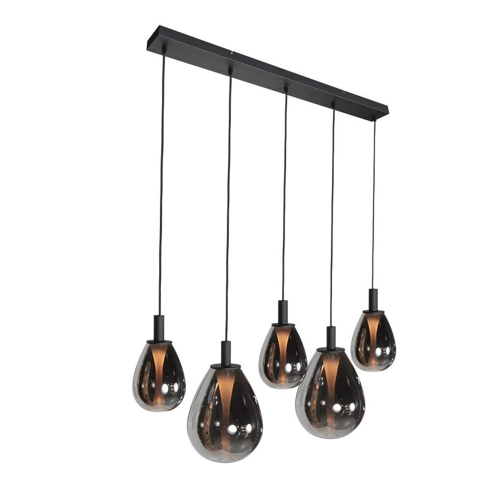 Suspension Glimsy Noir à 5 lumières avec verre fumé Steinhauer 8712746177954