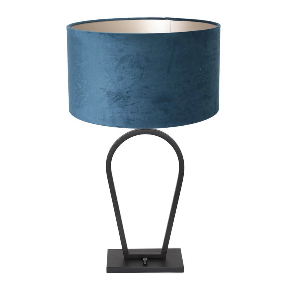 Lampe de table noire Stang avec capuche en velours bleu