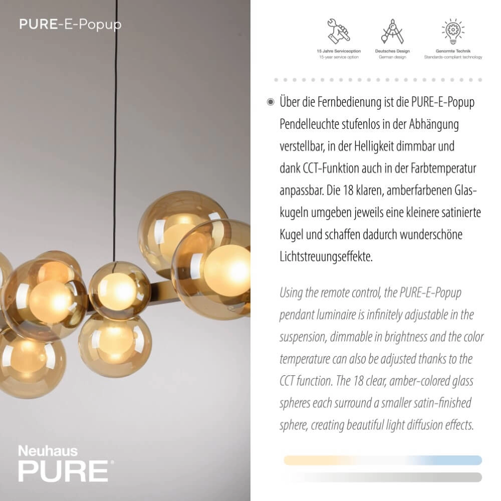Lampe suspendue unique Pure E-Popup Bronze à 18 lumières Paul Neuhaus 4012248384428