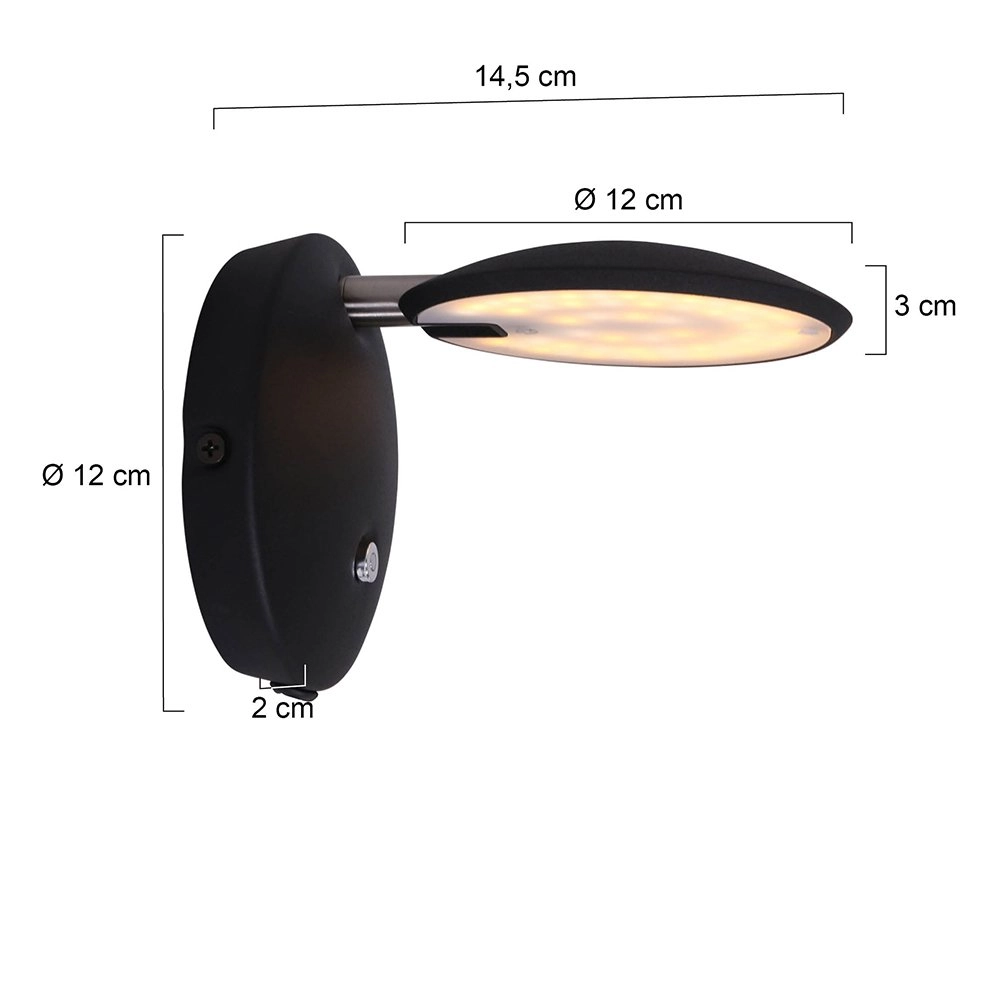 Spot mural LED Zenith 12 cm noir Steinhauer 8712746116342