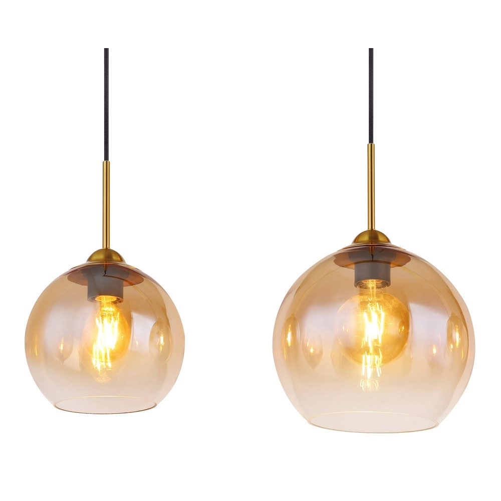 Lampe pendante dorée Jamessa 4 lumières avec verre ambré Globo 9007371432691